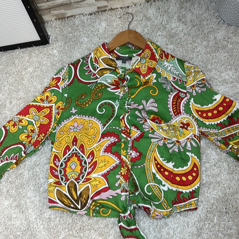 Haute Hippie Small Style Women’s Multicolored Silky Cropped Shirt - Picture 5 of 10